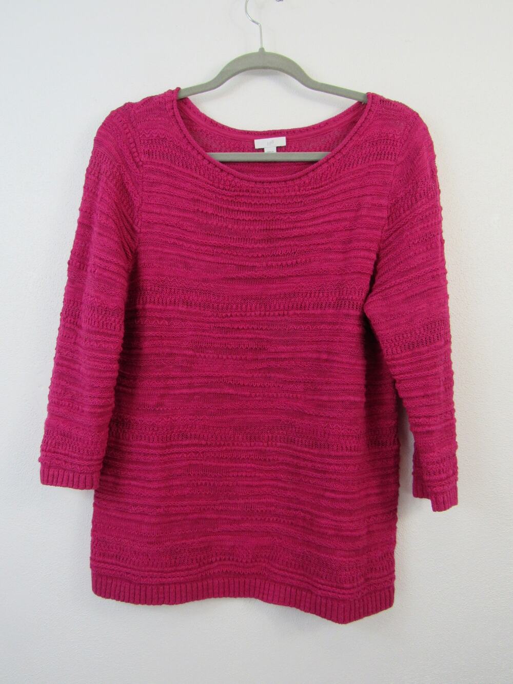 J. Jill Medium  Placed-Pattern Slub-Textured Sweater in Cerise Pink Open Knit